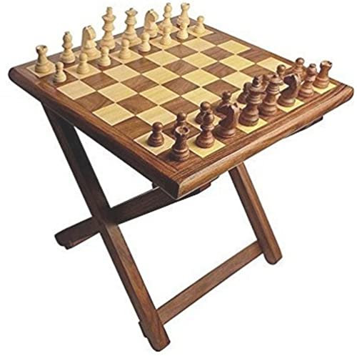 Image of Bros Moon 12 x 12 Inches Kid's Favourite Foldable Table Classy Wooden Chess with Play Pieces for Players Suitable for Living and Bed Room /Kid's Furniture /Out Door /Garden use /Gift /Festival