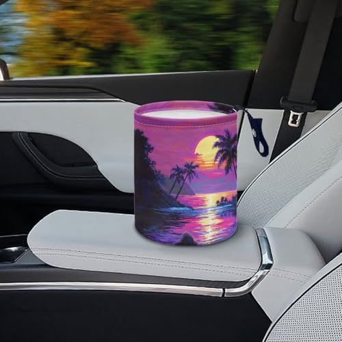Image of Sea Sun Palm Car Trash Bin with Adjustable Buttons Car Garbage Can Multipurpose Car Storage Bag Collapsible Reusable