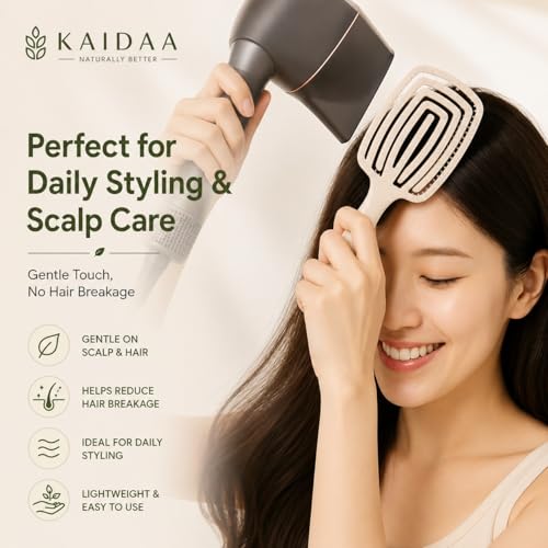 Image of KAIDAA Scalp Breeze Brush | Flexible Vented Detangling Hair Brush for Wet and Dry Hair | Gentle Scalp Massage | Plastic-Reduced Design with 10% Wheat Straw (Beige)