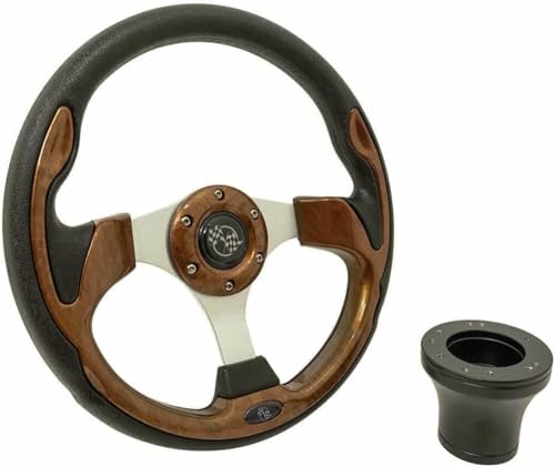 ULTIMATE GOLF CART WOODGRAIN STEERING WHEEL W/ADAPTER FOR CLUB CAR PRECEDENT (2004 & UP) (BLACK)