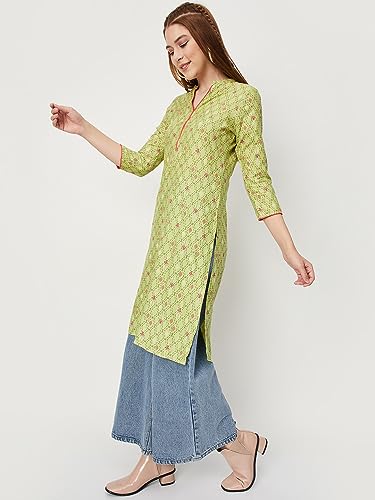 Image of Max Women Rayon Regular Fit Printed Regular Kurta with Contrast Piping