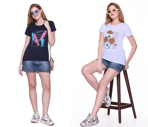 Image of Women's Cotton Half Sleeve Regular Fit T Shirt || Printed Tshirts for Women Pack of 2