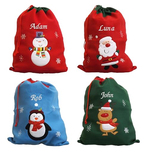Always Personal Personalised Embroidered Christmas Xmas Character Santa Sacks - Santa, Snowman, Reindeer or Penguin with Custom Name (Reindeer)
