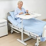 Betttisch auf Rollen, Beistelltisch Pflegebett für Kranken- und Pflegebetten, Höhenverstellbarer Beistelltisch mit Versteckten Rollen, überbetttisch Holz für Büro, Hause, Krankenhaus, 60*40*52-92cm