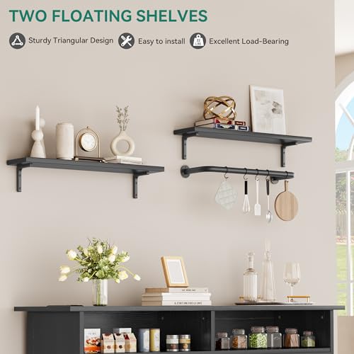 YITAHOME-Farmhouse-Sideboard-Buffet-Cabinet-with-Storage-Coffee-Bar-with-Floating-Shelves-Barn-Doors-and-Adjustable-Shelves-Bar-Cabinet-with-Power-Outlet-for-Kitchen-Living-Room-Black-Oak YITAHOME Farmhouse Sideboard Buffet Cabinet with Storage Coffee Bar with Floating Shelves Barn Doors and Adjustable Shelves Bar Cabinet with Power Outlet for Kitchen Living Room Black Oak