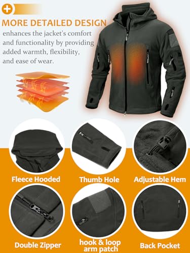 NAVEKULL Men's Tactical Hoodie Fleece Jacket Winter Warm Full-Zip Military Army Outdoor Hiking Coat with 7 Zip-pockets 5