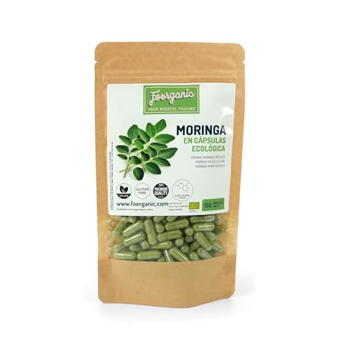 Moringa Ecológica en Cápsulas Foorganic Pack 150 cápsulas | Superalimento Vegano Natural | Energía y Bienestar | Sin Aditivos | Refuerzo de Sistema Inmune