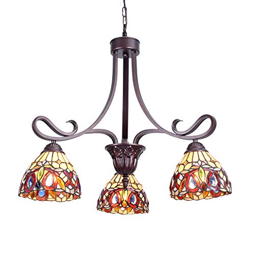 Up To 40% OFF Capulina Tiffany Chandeliers 3-Light x7"Width Stained Glass Pendant Light Vintage Style for Dining Room Foyer Kitchen