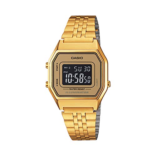 Image of Casio Vintage LA680WGA-9BDF Digital Multicolor Dial Unisex Watch Gold Metal Strap (D127)