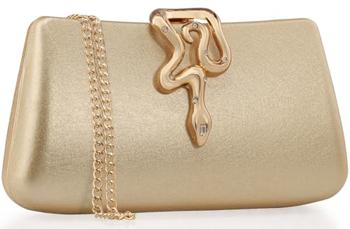 Image of Women's Formal Evening Clutch Purse Synthetic Leather with Snake Clasp, Detachable Strap for Wedding, Prom, Party