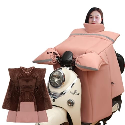 【Vlfn】 電動自転車用ウインドブレーカー 冬用厚手フリース付き バイク用防水防風カバー 四季通用 保温性 立体裁断 首周り大きく設計 夜間反射テープ付き 自動車用防寒アクセサリー (マフラータイプ,ピンク)
