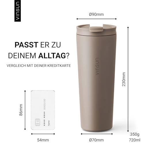 VINSUN Thermobecher mit Strohhalm 720ml - Edelstahl, auslaufsicher, doppelwandig isoliert - Heiß & Kaltgetränke - Kaffee Trinkbecher mit zwei Deckeln für Reisen, Uni 5