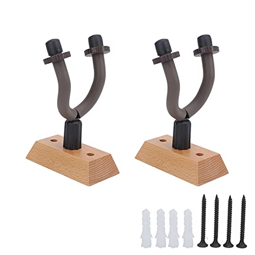 Juqrelith Soporte de Pared para Guitarra, Base de Madera Maciza, Brazos Metálicos Ajustables, 2 Piezas - Ahorro de Espacio, Protección sin Rayones, Ideal para Casa y Estudio