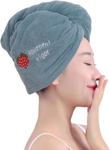 Image of DIVYAM Microfiber Hair Towel Wrap for Women | Quick-Dry Soft Hair Drying Cap with Elastic Loop | Lightweight Magic Head Wrap for Long, Curly & Wet Hair (Blue, Set of 2)