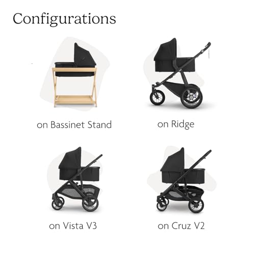 Image of UPPAbaby Bassinet V3 - Compatible with Vista, Cruz, Ridge Strollers - Overnight Sleep Solution - Mattress, Sheet and Bug Shield Included - James (Black /Carbon Frame)