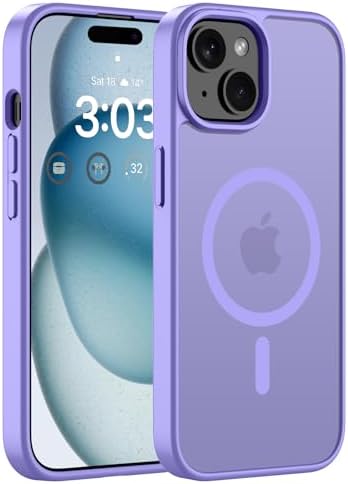 ORDA Magnetische Hülle für iPhone 15, Kompatibel mit MagSafe, Hellviolett | Durchscheinend Rückseite, Matt Handyhülle, Stoßfest Kratzfeste Schutzhülle