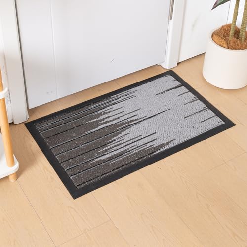 Image of HOKIPO Anti-Slip Rubber Backing Welcome Door Mat for Home - Big Size Entrance Mat, 75x45 cm, Grey Bars (AR-6501)