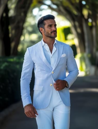 Seersucker Men's Blazer Lightweight Sport Coat and Blazers Solid Casual Two Botton Suit Jackets for Men2