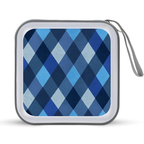 DuduYH Preppy Blue Shades Argyle Pattern CD Case DVD Storage Case Portable for Car Home Travel