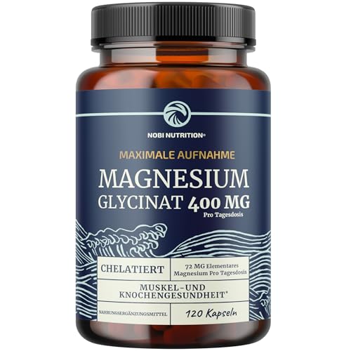 Magnesiumglycinat 400 mg | zur Unterstützung von Muskeln Knochen Herz Nerven Schlaf & Entspannung | Unterstützt innere Ruhe bei Frauen & Männern | Sehr gut absorbierbares | 120 Kapseln