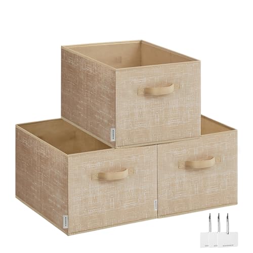 SONGMICS Storage Cubes, 19.7 x 11.8 x 11.8 Inches Non-Woven Fabric Bins with Double Handles, Set of 3, Closet Organizers for Shelves, Foldable, for Clothes, Sand Beige UROB450K01 Sand Beige