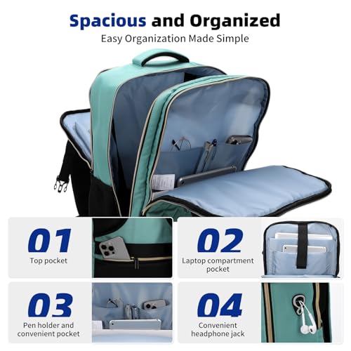 Travel Backpack for Women, Flight Approved Carry On Backpack, 17” Laptop Backpack for Women, Personal Item Bag for Weekender, Business (N-Green)3