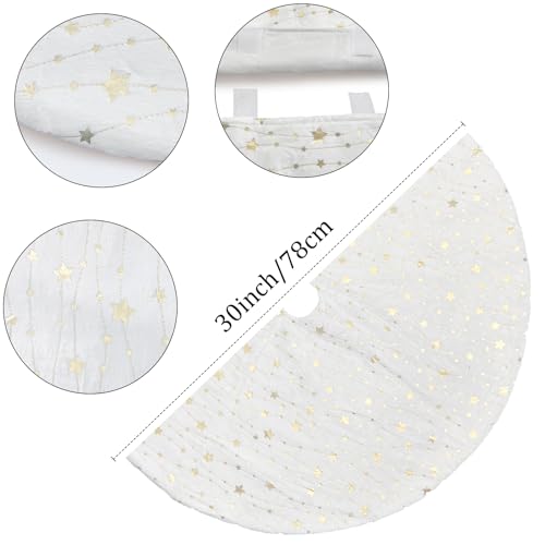 Deggod PSTR02A Plush Christmas Tree Skirts, 30 Inches Luxury White Faux Fur Xmas Tree Base Cover Mat With Gold Stars thumb #1