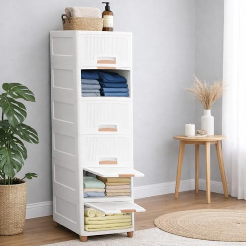Image of URBAN LUXY Foldable Plastic Rack for Storage /Kitchen Cupboard /Sturdy Wardrobe for Clothes /Multipurpose Storage Organizer /Closet for Bedroom /Living Room /Laundry (Big Cupboard Rack -White, 6PCS)