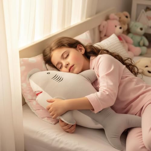 Image of RVA Ocean Shark Fish Soft Toy 60cm Grey | Stuffed Plush Animal for Kids & Adults | Kawaii Cute Animal Toy for Cuddles, Gifts & Room Decor for Birthdays, Thanksgivings and Every Event