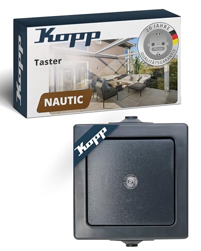 Kopp NAUTIC Taster beleuchtet in Anthrazit - Stilvoller IP44 Taster-Aufputz ideal für Klingel & Türöffner - Feuchtraum-Aufputz mit 10AX Schaltvermögen - Lichtschalter 250V~