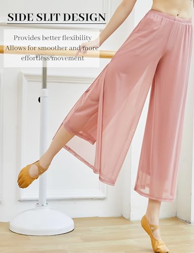 FEOYA Women's Dance Pants Flowing Elastic Waist Wide Leg Side Slit Practice Yoga Athletic Casual Pants S-XL3
