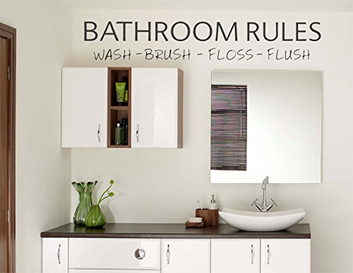 Bathroom Rules Wall Art Quote Wall Sticker Modern Decal Transfer Size X-Large 150cm Wide x 24cm high Colour Grey