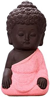 Xin Kuang Cute Small Multicolor Baby Buddha Dinning Table Statues Peace Monk Figurine Tathagata Mandala Sculptures Desk Decor Car Decoration (Pink)