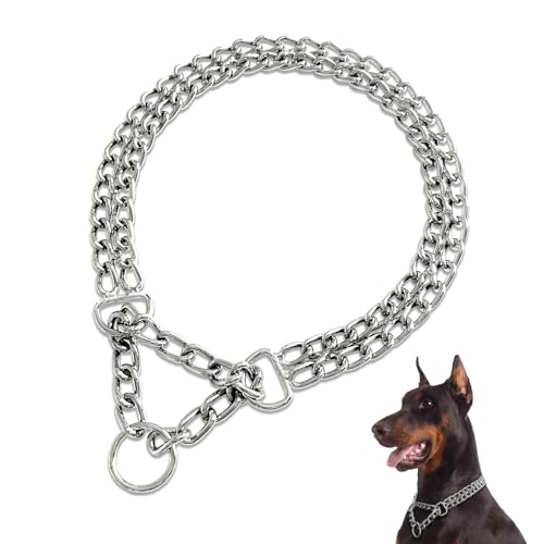 LOS ANDES Collare a catena per cani in metallo martingala, anti-tiro, anti-masticazione, cromato, a doppia maglia, per cani di taglia grande e media (adatto per collo: 50-57 cm)