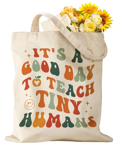 Miss Adola Teacher Tote Bag - Aesthetic Cute Women Canvas Totes Teacher Thankful Appreciation Ideals Resuable Canvas Shoulder Bag for Daily Work, Its A Good Day To Teach Tiny Humans