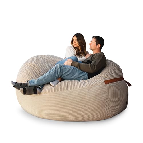 Image of Big Joe Fuf 7Ft Giant Foam Bean Bag Chair, Oversized Couch with Removable Cover for Kids, Teens, Adults, Vanilla Latte Corded Plush, 7 Foot | Premium Shredded Foam Filled, Corded Plush, Adult-Sized Comfortable Seating, Supports Up to 300 lbs