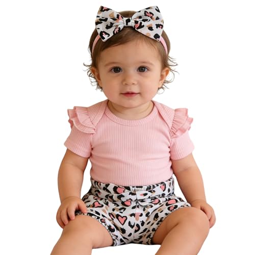 Image of Sanpersonlin Newborn Baby Girl Set Ruffled Sleeve Romper Polka Dots Shorts Bloomers Bowknot Headband Boutique Clothes