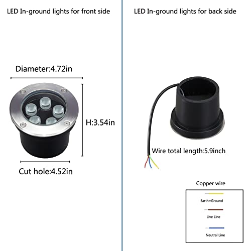 Gocuces 5W Outdoor Led Well Light,Line Voltage 110V 120V,Waterproof Landscape Lighting Wired,Warm White Recessed Underground Lamp For Patio,Pathway,Yard,Driveway,Lawn,Pack Of 4 #TOP1