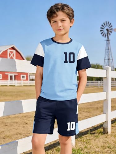 GEMLON Toddler Clothes for Boys Color Block T Shirts Cotton Shorts Sets Number Print Clothing Set 4T Boys Clothes 5T — view 2