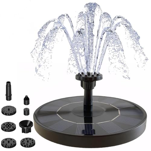 dijiusidy Solar Springbrunnen, Runde Solarbrunnen Wasserpumpe mit 6 Fontänenstile, Schwimmender Fontäne Pumpe für Miniteich, Vogelbad, Garten, Fisch-Behälter, Pool (13cm, 6V-1W)