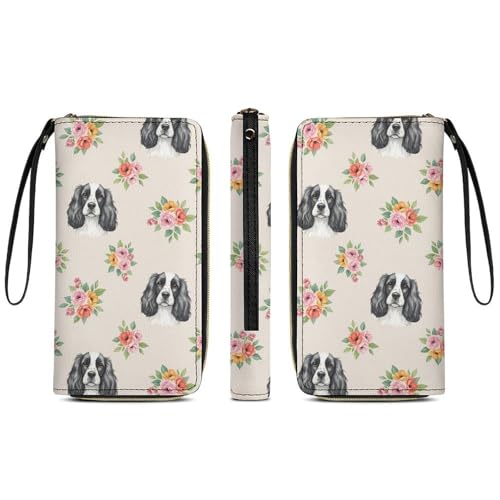 Credit Card Wallets for Women, Zipper Phone Purse Wristlet, Multi-layer Pockets, Travel Ready, English Springer Spaniel3