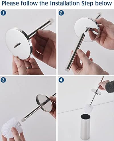 Hoomtaook Toilet Brush with Holder Toilet Brush Free Standing Bathroom Accessories Stainless Steel with an Extra Rreplacement Head, Toilet Brushes & Holders Chrome Finished