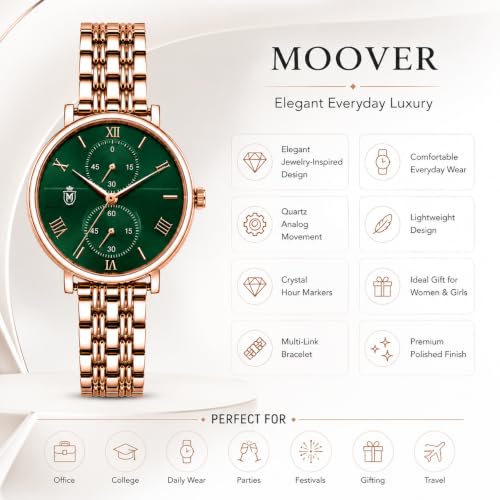 Image of MOOVER Women's Analog Quartz Watch with Stainless Steel Strap