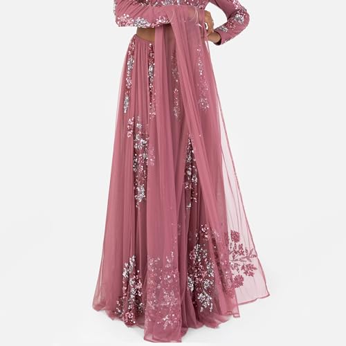Indian Traditional Dress for Women Outfit Lengha Choli Lehenga Saree Skirt and Top Dupatta Coord Set for Wedding Guest Pink with Flowers Size 42