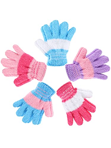 Image of SATINIOR 5 Pairs Kids Gloves Full Fingers Knitted Warm Gloves Winter Mittens for Little Boys and Girls Daily Supplies