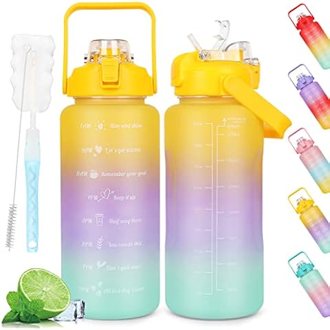 AOHAN Botella de agua motivacional de 2L con marcador de tiempo y boca ancha Cover