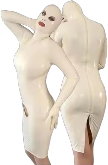 100% Latex Rubber Fetish White Hood Uniform Dress 0.4MM