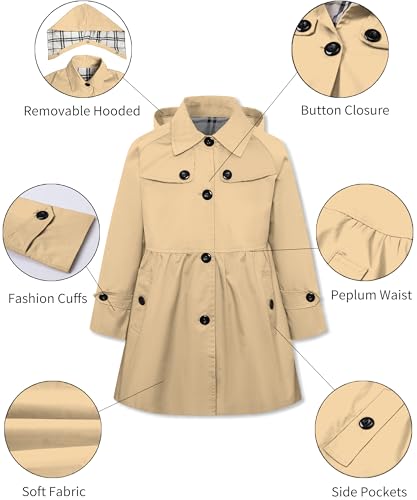 Image of Betusline Girl's Rain Jackets Lightweight Waterproof Hooded Trench Coat Raincoats for Kids,2-14 Years