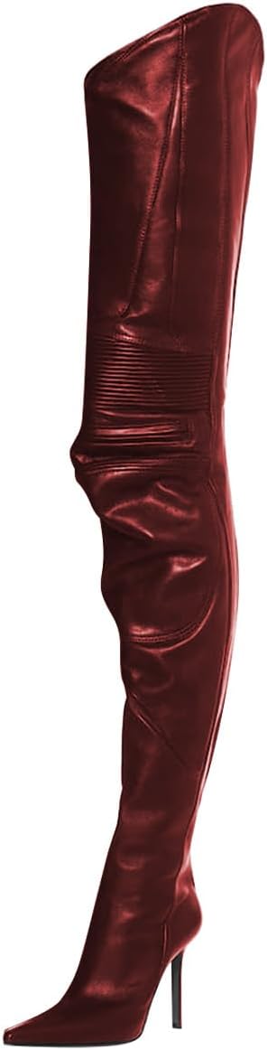 FYS Women's Pointed Toe Thigh High Boots Stiletto High Heel Long Boots Stretchy Fit Sexy Nightclub Party Stage Shoes Size 4-16 US