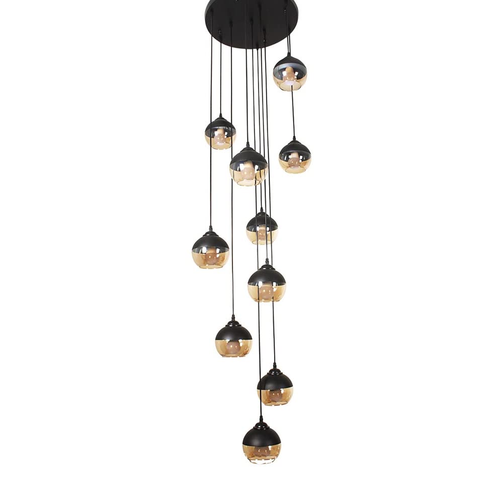 PCXEHUYP Modern Spiral Stairway Chandelier with Raindrop Large Pendant Light Villa Ball Suspension Ceiling Lamp for Staircase Foyer Hallway Entryway 10 Lights Stairs Fixture